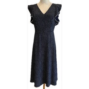 Tommy Hilfiger NWOT Black & White Polka Dot Fit & Flare Ruffled Sleeves Dress 2